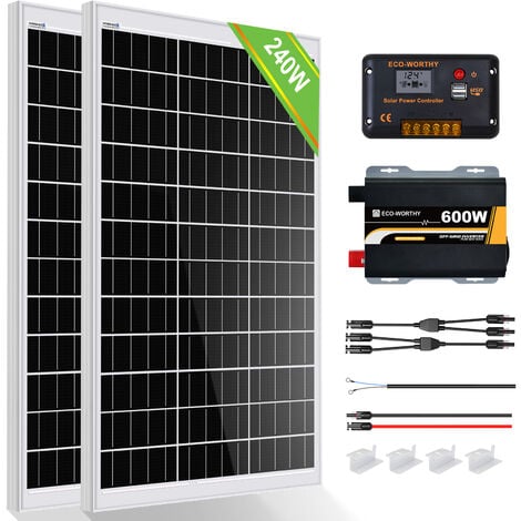 ECO-WORTHY 240W 12V Sistema pannelli solari 1kWh/Day Off Grid Kit per casa  Camper Capannone