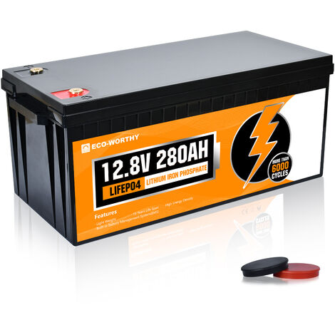 ECO-WORTHY Batteria al litio 12V 280Ah LiFePO4 Lithium Battery ricaricabile  con oltre 6000 cicli profondi