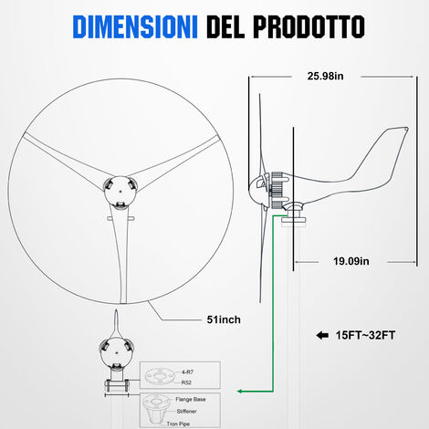 ECO-WORTHY Generatore eolico ibrido da 400 W che carica energia eolica con  controller ibrido Home