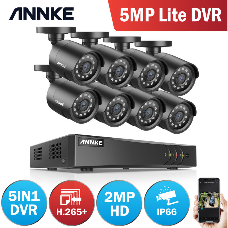 telecamera di sorveglianza HDMI VGA uscita ANNKE DVR 8 canali 5 MP HD 5 in 1 TVI/AHD/CVI/CVBS/IPC DVR Ricevitore di rete digitale Video Registratore con disco rigido da 2 TB per CCTV 