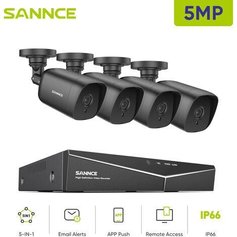 SANNCE 8CH Kit di videosorveglianza 5MN DVR 4×5MP Telecamera visione notturna IR IP66 Sistema telecamere sicurezza video con accesso remoto impermeabile