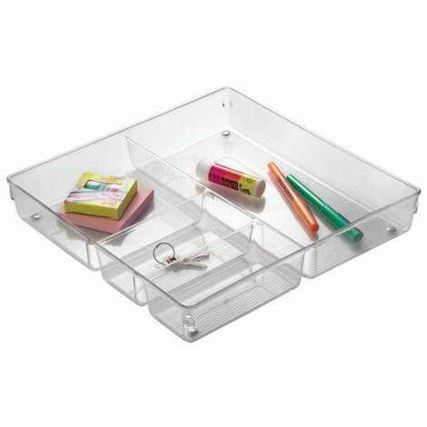 transparent InterDesign Linus boite stockage pour tiroir grand bac plastique pour couverts et autres accessoires 