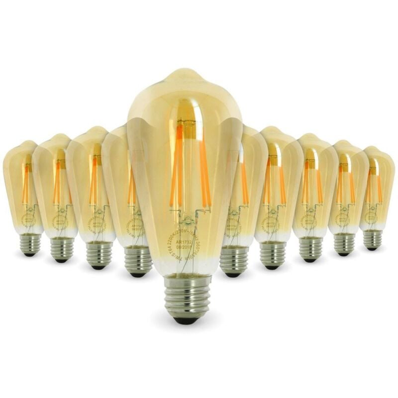 Lotto di 10 LAMPADINE LED E27 7W ST64 2200K Tipo Edison Température de  Couleur: Blanc chaud 2200K