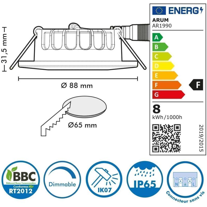 Set di 2 Faretti LED da Incasso 8W MILANO CCT IP65 IK07 Ghiera Rotonda Nera  con