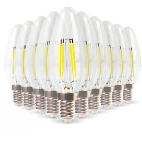 Set di 10 lampadine a filamento LED E14 a fiamma 4w Eq 40W bianco caldo 2700K