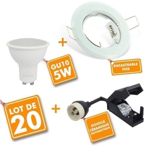 Set di 20 faretti LED ad incasso completo fissi bianchi con lampadina GU10  5W