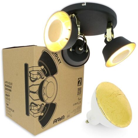 Plafoniera a 3 teste RIDLEY nera e oro con lampadina LED GU10 bianco caldo