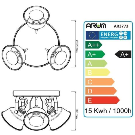 Plafoniera a 3 teste RIDLEY nera e oro con lampadina LED GU10 bianco caldo