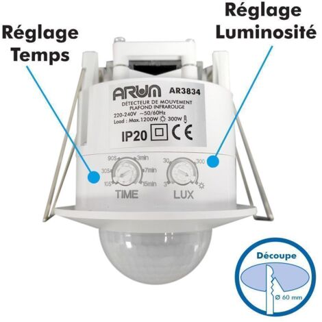 Rilevatore di movimento a infrarossi a 360 ° integrato IP20
