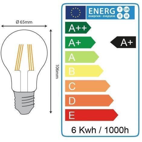 Lotto di 10 lampadine a LED E27 6W Filamento eq. 54W bianco caldo 2700K