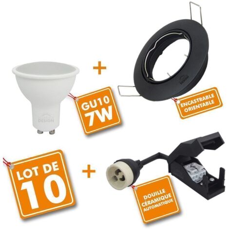 Set di 10 x Downlight nero orientabile completo LED 7W eq 60W Température  de Couleur: Blanc