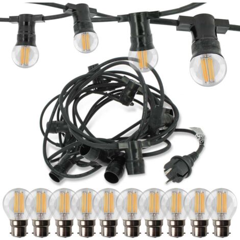 Ghirlanda guiguette professionale 10 lampadine LED B22 4W Bianco caldo 10 metri Interconnesse (1/5)