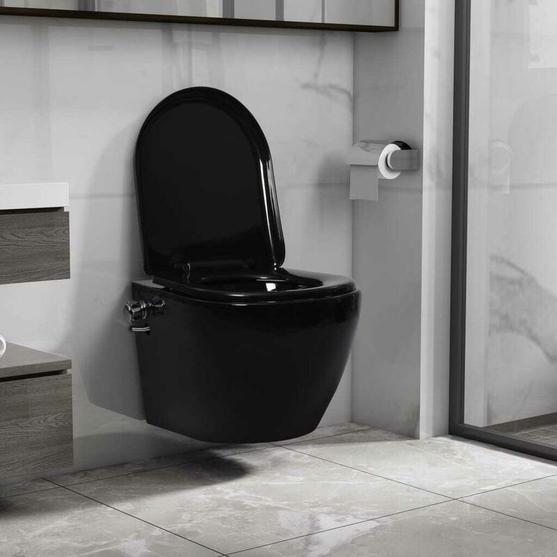 Wand-WC ohne Spülrand mit Bidet-Funktion Keramik Schwarz FF145782DE