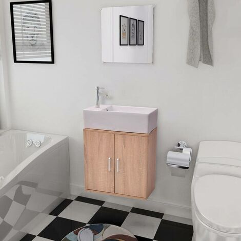 Dreiteiliges Badmöbel-Set mit Waschbecken Beige 15785