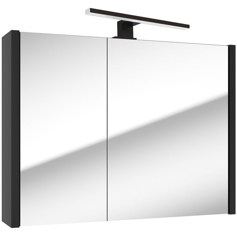 Spiegelschrank 80 cm mit LED Aufbauleuchte NANTES-107 in schwarz, B/H/T:  ca. 80/65/15 cm