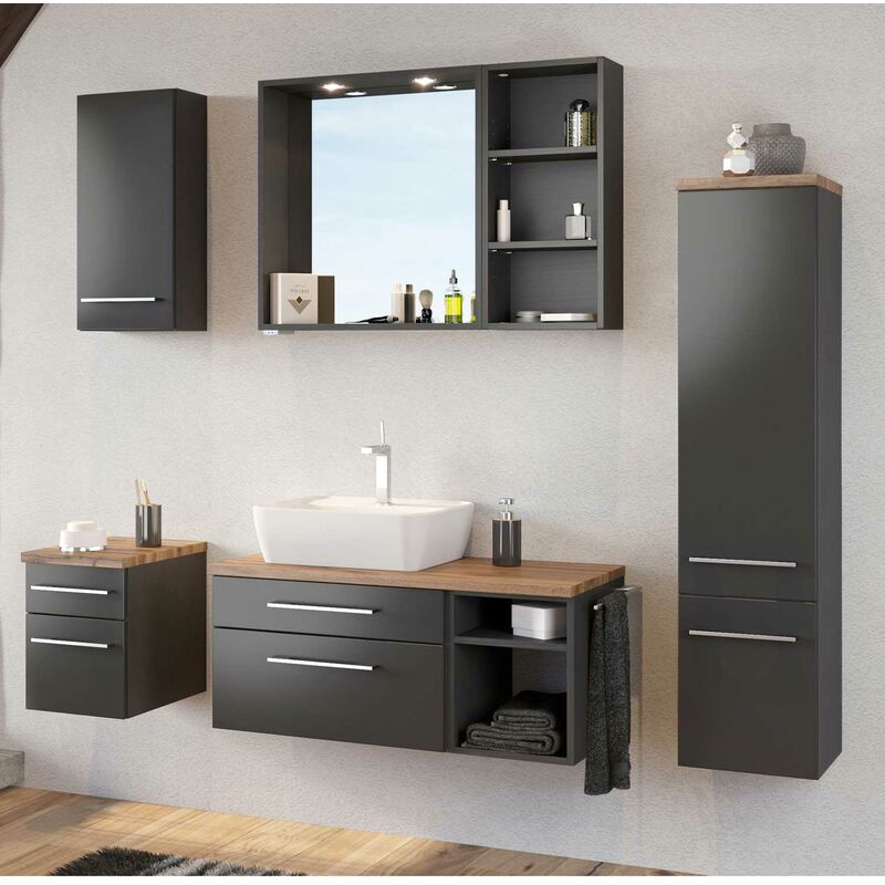 Badezimmer Möbel Set matt Aufsatz-Waschbecken Keramik grau TAREE-03 inkl