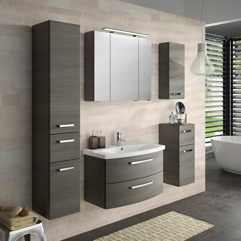 Badezimmer Möbel-Kombi in Graphit Struktur FES-4010-66 mit Waschtisch,  Spiegelschrank, 3 Hängeschränken - B/H/T: 174x200x46cm