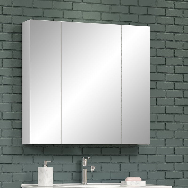 80/75/16 Badezimmer 3D RAVENNA-19, B/H/T: in mit weiß cm Funktion Spiegelschrank ca.