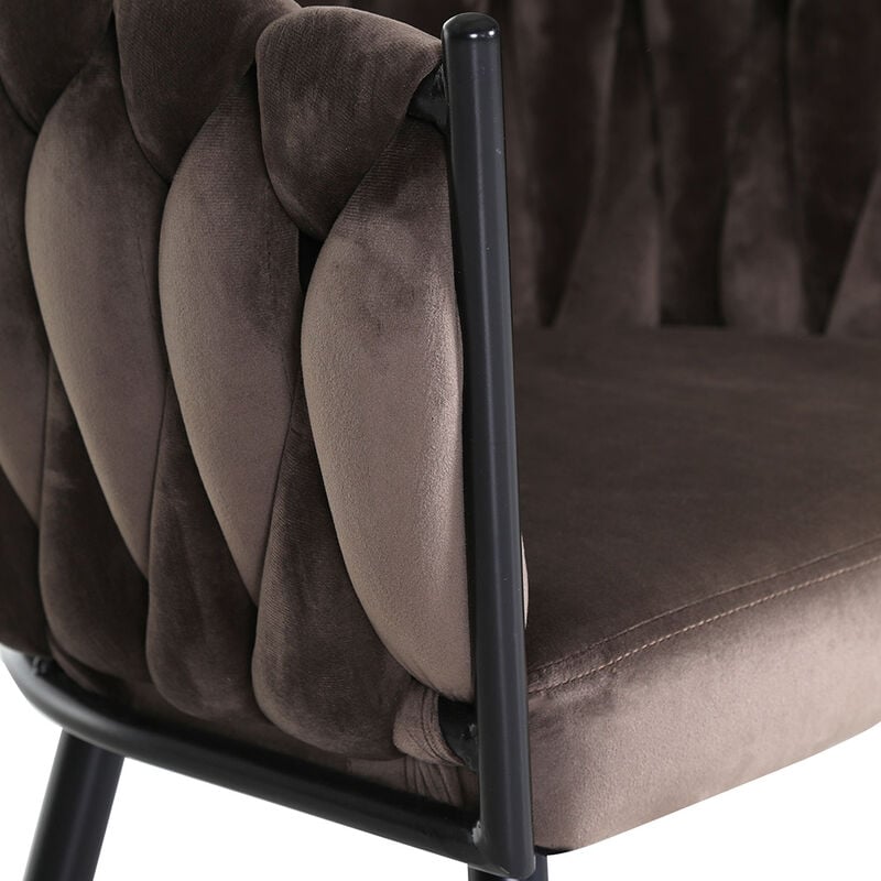 Design Samt Stuhl Rückenlehne cm geflochtener hochwertiges in Metallgestell, TARRAS-123 braun 60/78/55 ca. B/H/T: mit
