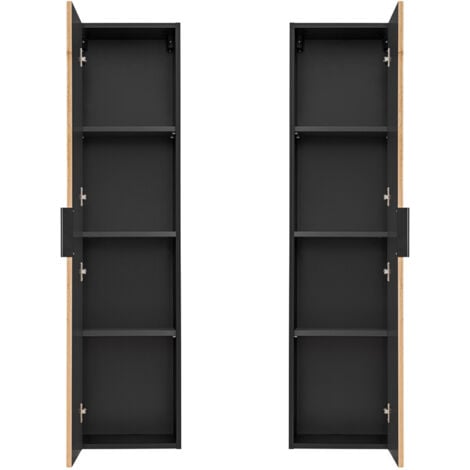 Badezimmer Hochschrank XANTEN-56 in anthrazit mit Eiche Nb. schwarz gerillt, B/H/T: ca. 35/140/25 cm