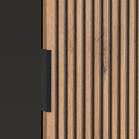 Badezimmer Hochschrank XANTEN-56 in anthrazit mit Eiche Nb. schwarz gerillt, B/H/T: ca. 35/140/25 cm