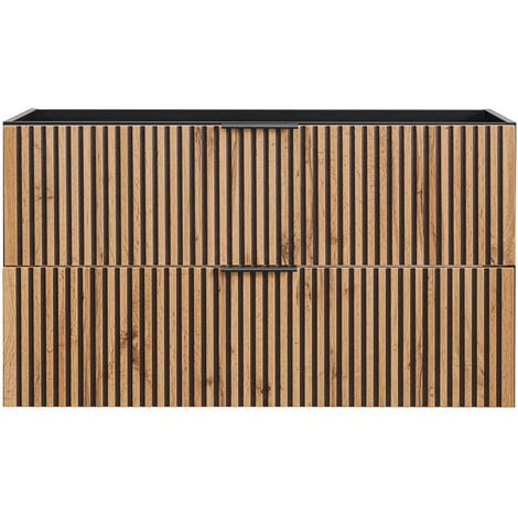 Waschtischunterschrank 100 cm XANTEN-56 in anthrazit mit Eiche Nb. schwarze Rillen, B/H/T: ca. 100/57/46 cm