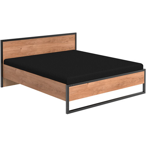 Doppelbett 180 cm, Eiche mit Stahl Nb., DAVENPORT-43 (1/5)