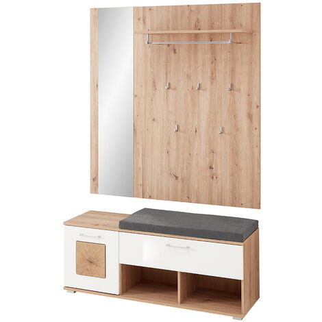 SogesHome Flurgarderobe Mit Spiegel & Schuhbank - Komplettset In Eiche Optik