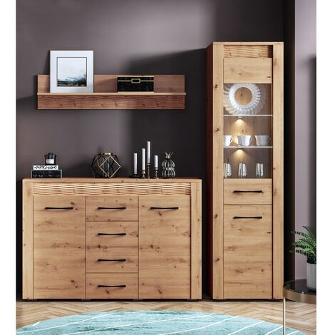 Sideboard Vitrinen Set mit Wandregal ARTA-131 in Artisan Eiche Nb., B/H/T: 213/200/40 cm (1/5)