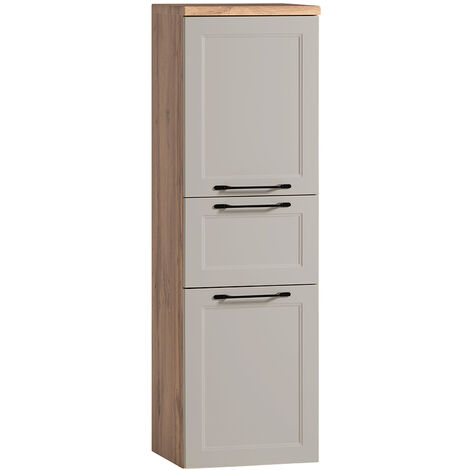 Stylisches Badmöbelset In Seidenmatt Anthrazit Mit Wotaneiche - Komplettset Mit Waschtisch, Spiegelschrank & Hochschrank