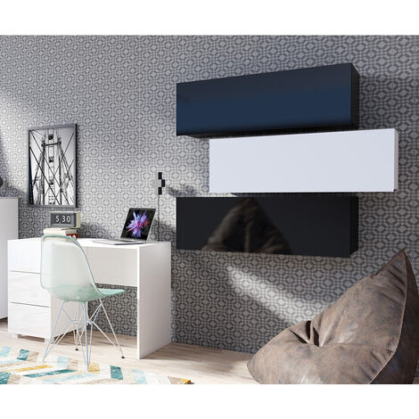 Büro Möbel Kombination in weiß Hochglanz und schwarz Hochglanz CAIRNS-132, B/H/T ca. 245/200/50 cm (1/4)