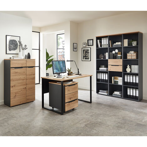 Büromöbel Set 6-teilig MANRESA-36 mit 120cm Schreibtisch in graphit und Eiche (1/5)