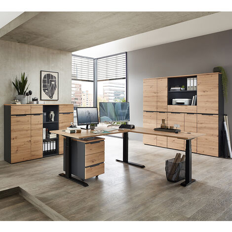 Büromöbel Set 8-teilig MANRESA-36 mit höhenverstellbarem und graphit in Eiche Schreibtisch