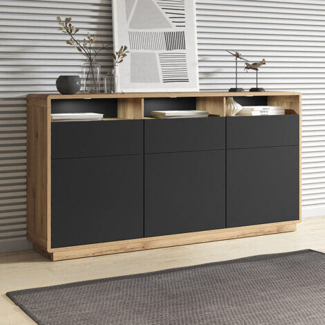 Lomadox Sideboard Vitrine - Modernes Wohnzimmerboard 180cm Weiß Hochglanz Mit Glas