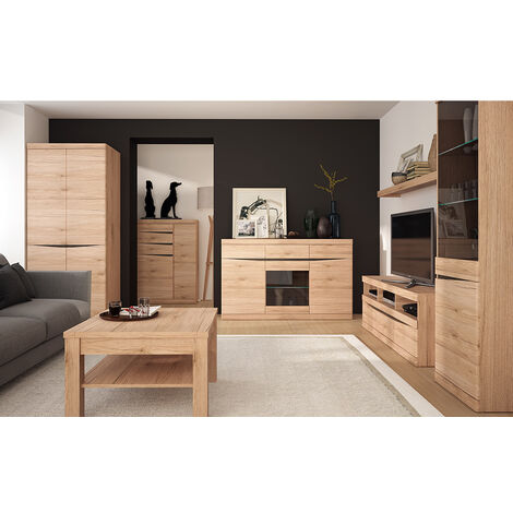 Wohnzimmer Komplett Set mit Beleuchtung SANFORD129 in Eiche hell Nb.