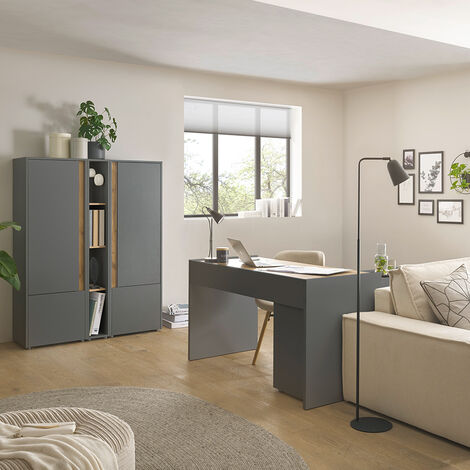 Büromöbel Set anthrazit mit Eiche CRISP-61 modern 6-teilig mit Schreibtisch (1/5)