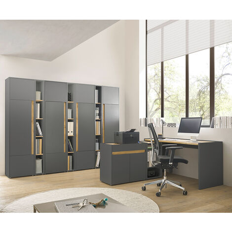 Büromöbel Set anthrazit mit Eiche CRISP-61 modern 10-teilig mit Schreibtisch (1/5)
