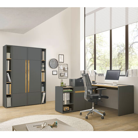 Büromöbel Set anthrazit mit Eiche CRISP-61 modern 7-teilig mit Schreibtisch (1/5)