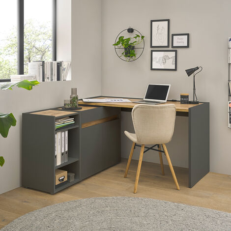 Büromöbel Set anthrazit mit Eiche CRISP-61 modern 3-teilig mit Schreibtisch (1/5)