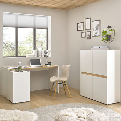 Büromöbel Set weiß mit Eiche CRISP-61 modern 3-teilig mit Schreibtisch (1/5)