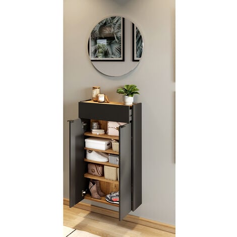 Garderobe Flurgarderobe schmal in grau mit Eiche ABERDEEN01 modern 2
