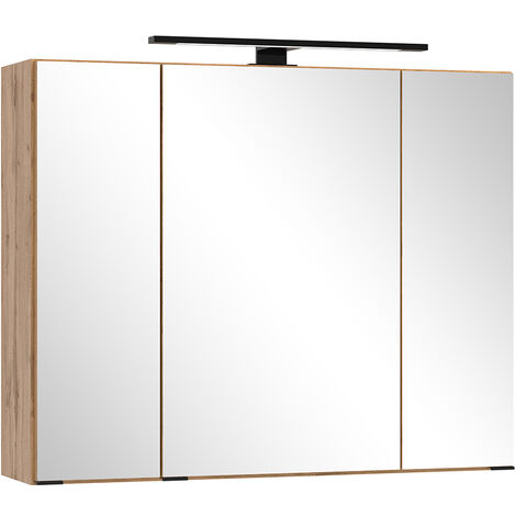 Spiegelschrank 80cm, Eiche, LED-Beleuchtung, LIVINGSTON-03 (1/5)
