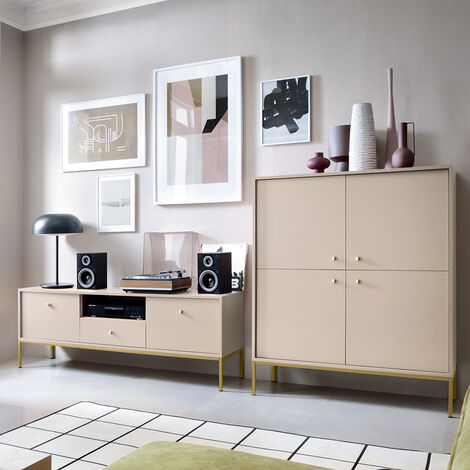 Wohnzimmermöbel Set beige, Fußgestell goldfarben, MALAGA-160, 2-teilig