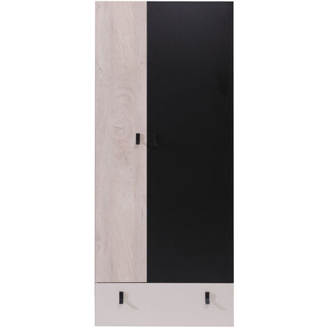 Kleiderschrank 2-türig in schwarz mit Eiche und beige, PITTSBURGH-133 (1/4)