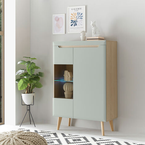 Wohnzimmer Vitrine in Grün Matt mit Eiche STOCKTON-61 (1/5)