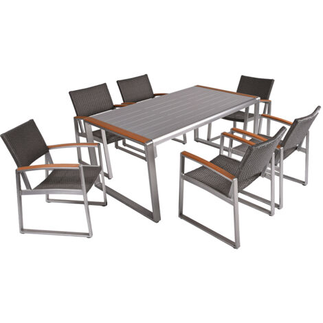 Garten Tischgruppe 7tlg. in grau mit Glastischplatte, MAINAU120