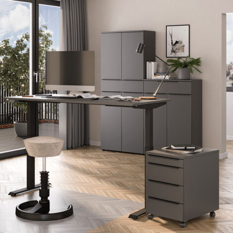 Büromöbel Set 4-teilig MEMPHIS-01 mit Schreibtisch 120x80cm in graphit (1/5)