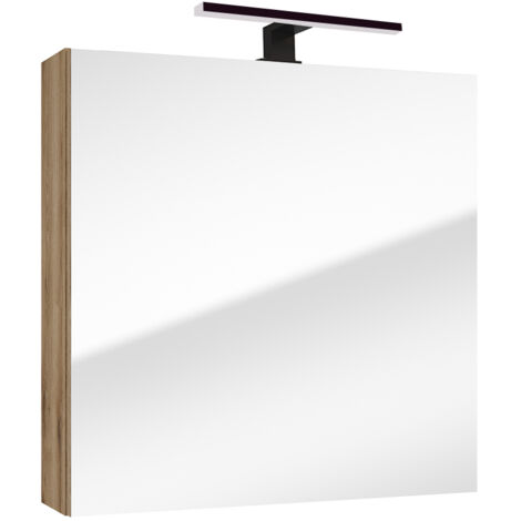 Spiegelschrank Mit LED Beleuchtung 80cm - Eiche Rauch Aufbewahrungsschrank