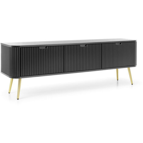 Lowboard schwarz gerillt mit Füße gold ZARA-160 (1/5)