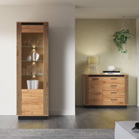 Wohnzimmermöbel Set 2-teilig inkl. Beleuchtung modern in Eiche mit schwarz URBANIA-131 (1/5)